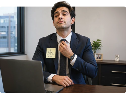 Professional reviewing credentials at a desk