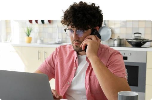 Employee working remotely while on a phone call