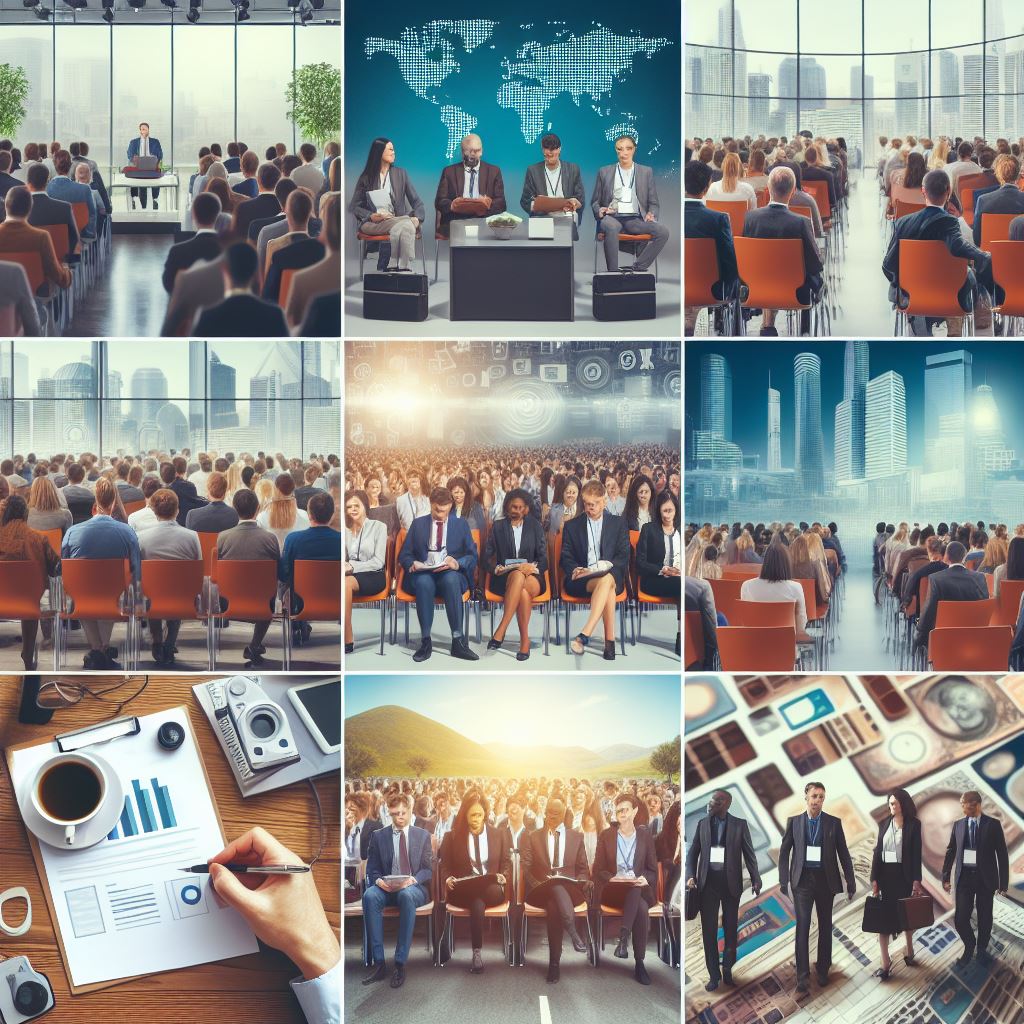 A photo collage of people attending different conferences for the background screening industry